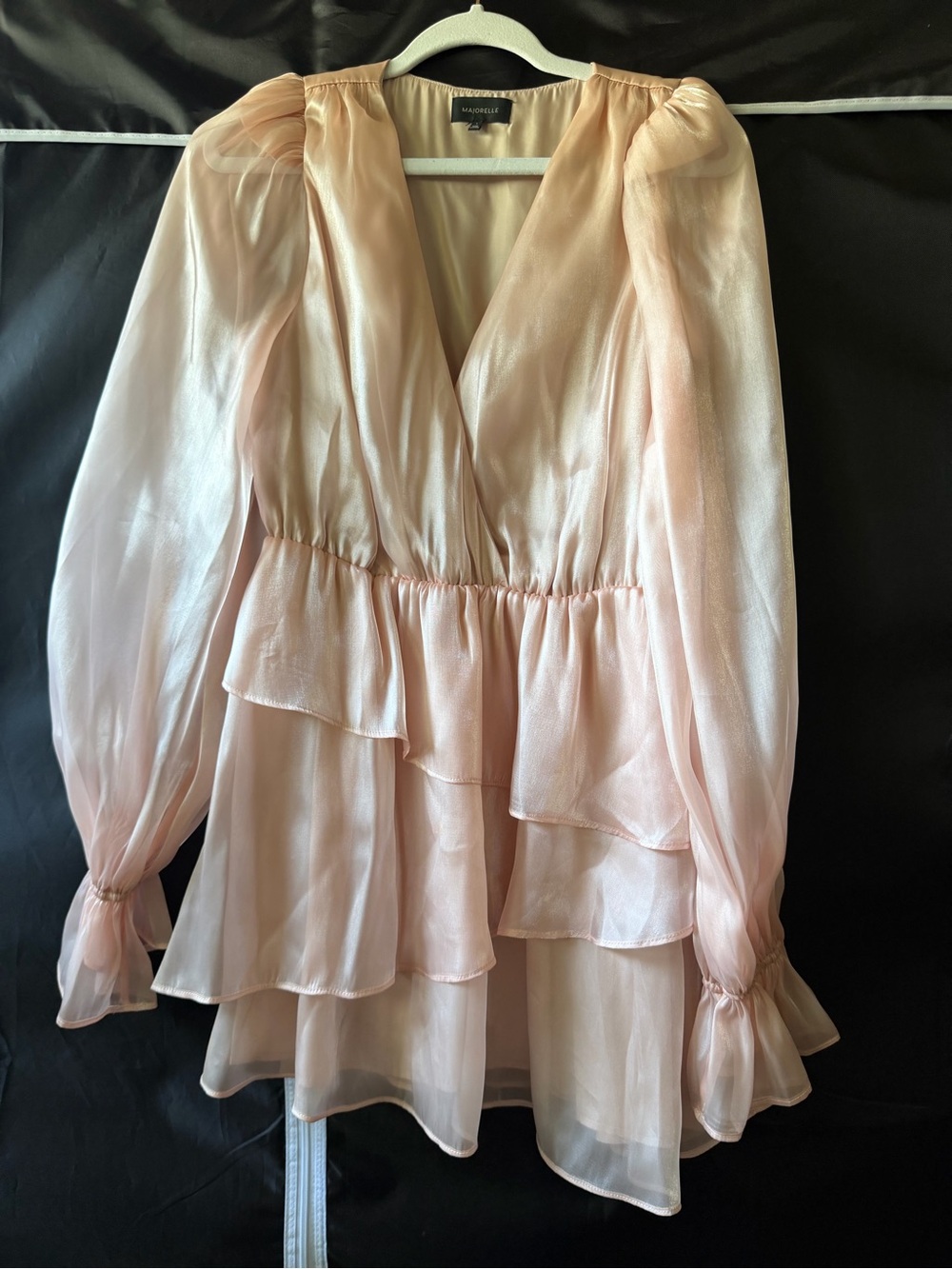 MAJORELLE Blush Pink Satin Ruffle Mini Dress | Size XS | Revolve